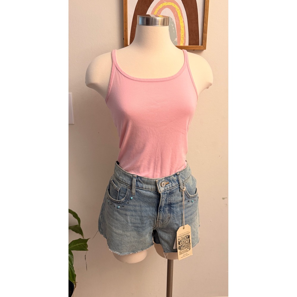 Moda International Tank Top Womens Small Pink Ribbed‎ Cami Scoop Neck Y2K Basic
